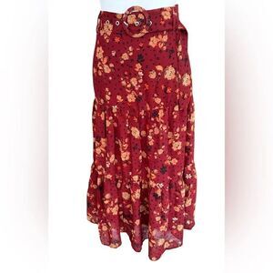 Live 4 Truth Floral Belted Maxi Skirt in Red and Orange Floral size L.